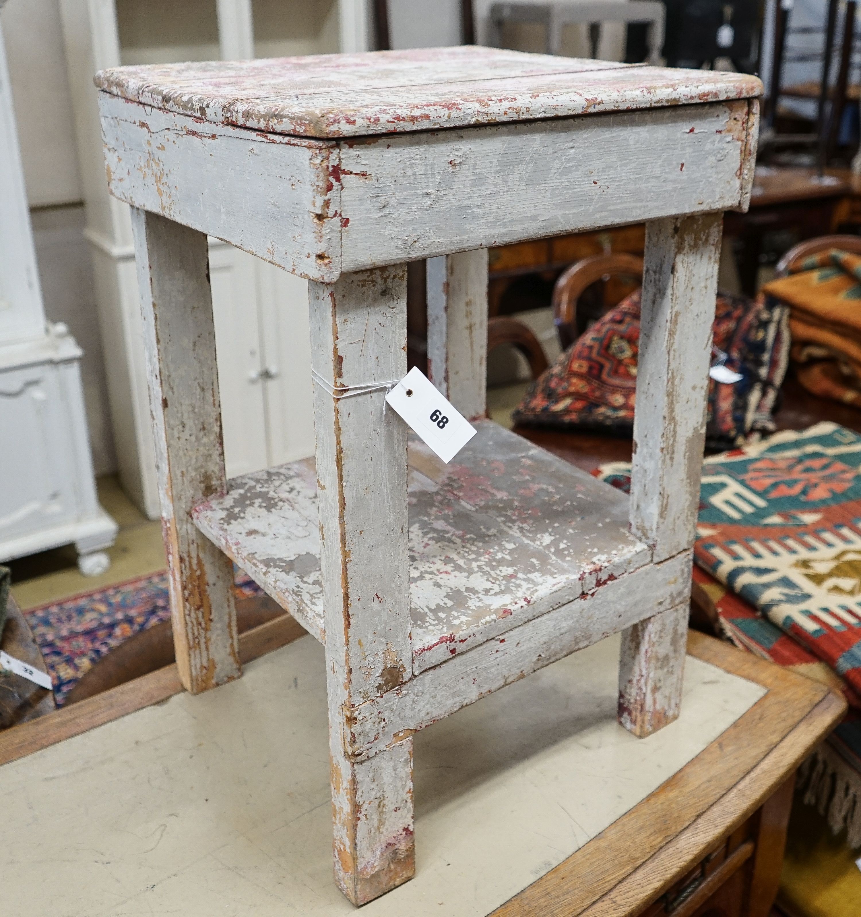 A 19th century French painted pine sculptor's stand, width 45cm, depth 41cm, height 68cm
